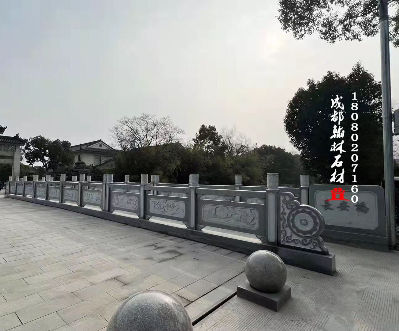 上海工地長安橋芝麻黑花崗石磨光欄桿 